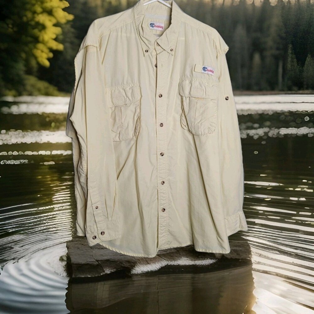 All American Fisherman Mens Shirt Size XL Outdoor Fishing Long Sleeve Pale Yello